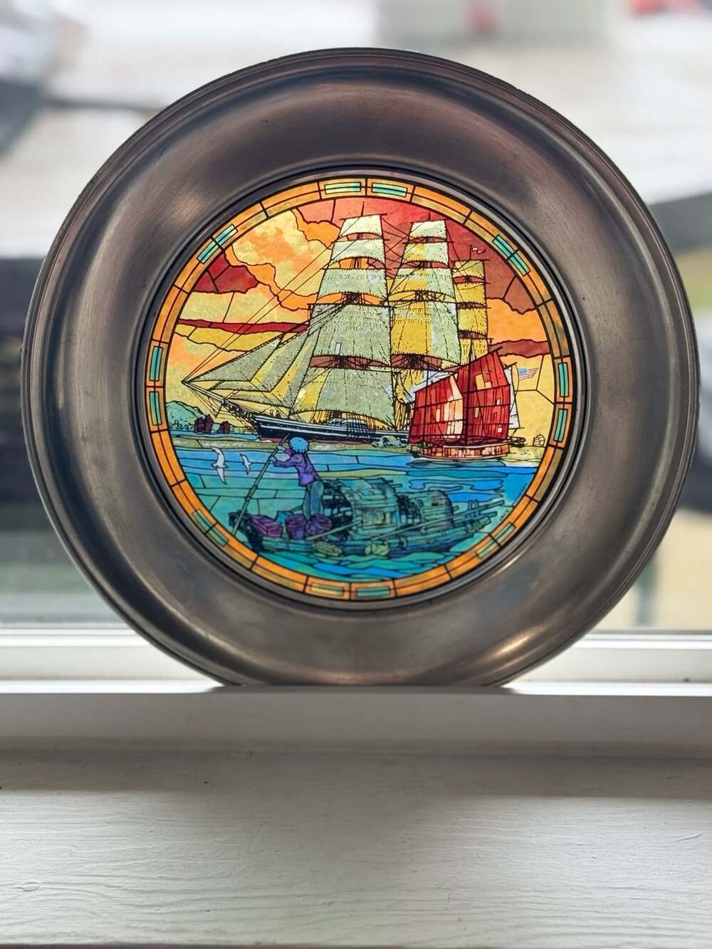 US Historical Society Jefferson Pewter Stain Glass Plate - Flying Cloud